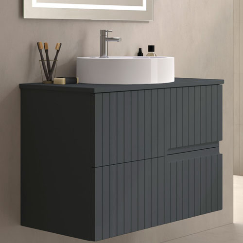 Black Matte Bathroom Cabinet with Black Countertop VT-C-018
