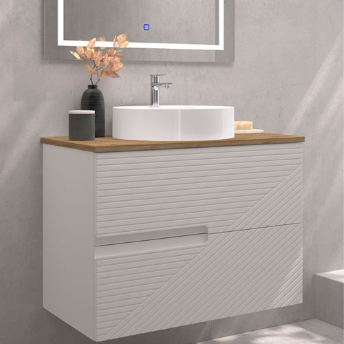 White Matte Bathroom Vanity with Butcher Block Countertop VT-C-019