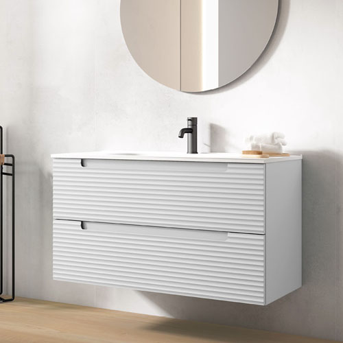 Hot Selling Wall Mounted Mdf Veneer Bathroom Vanities Cabinets with Groove Panel VT-C-037