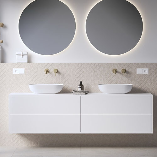 Simple Design Modern PVC Board Furniture Bathroom Floor Vanity with Double Sink VT-C-067