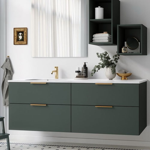 Wall Hung Vanity with Double Bowl Integral Sink for Hotel and Villa Bathrooms VT-C-070
