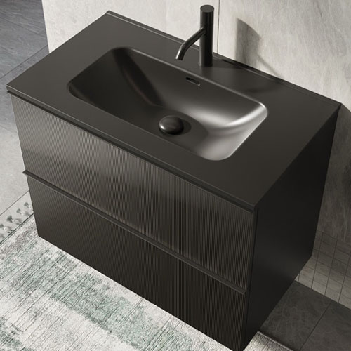 Black Plywood MDF Bathroom Cabinet With Black Ceramic Integrated Sink VT-C-079