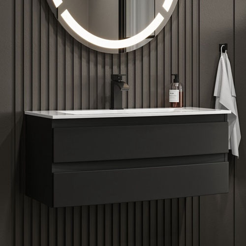 Black Bathroom Cabinet with Ceramic Integrated Sink and LED Mirror VT-C-106