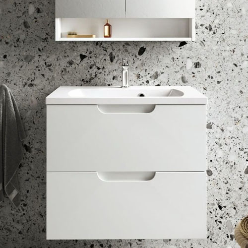 White MDF Bathroom Cabinet with Ceramic Wash Basin VT-C-107