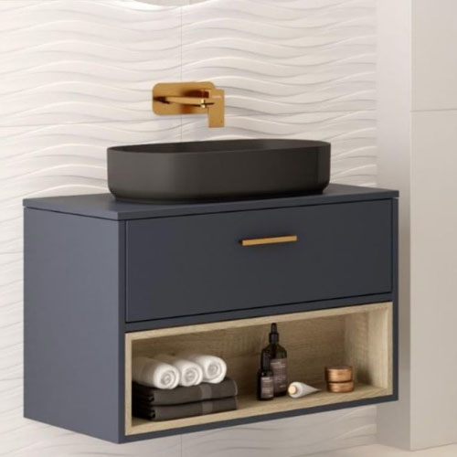 Wall Mounted Plywood Bathroom Vanity with Matte Black Ceramic Sink VT-C-109 