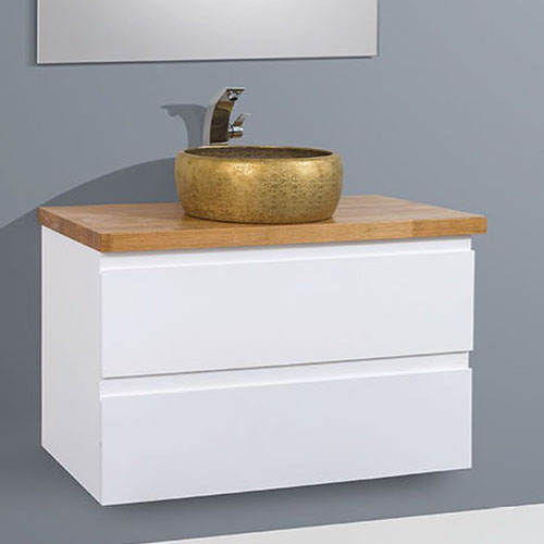 Custom Color Bathroom Vanity with Butcher Block Countertop VT-C-114 