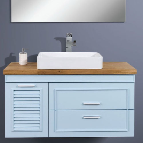 Bathroom Floating Vanity with Custom Butcher Block Top and Ceramic Vessel Sinks VT-C-117 