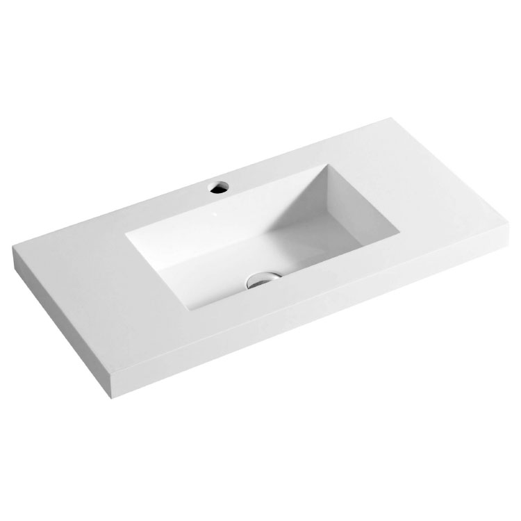 Solid Surface Cabinet Bathroom Sink in White