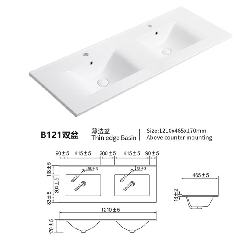 Porcelain Double Basin Vanity Top With Integrated Sink 120cm 