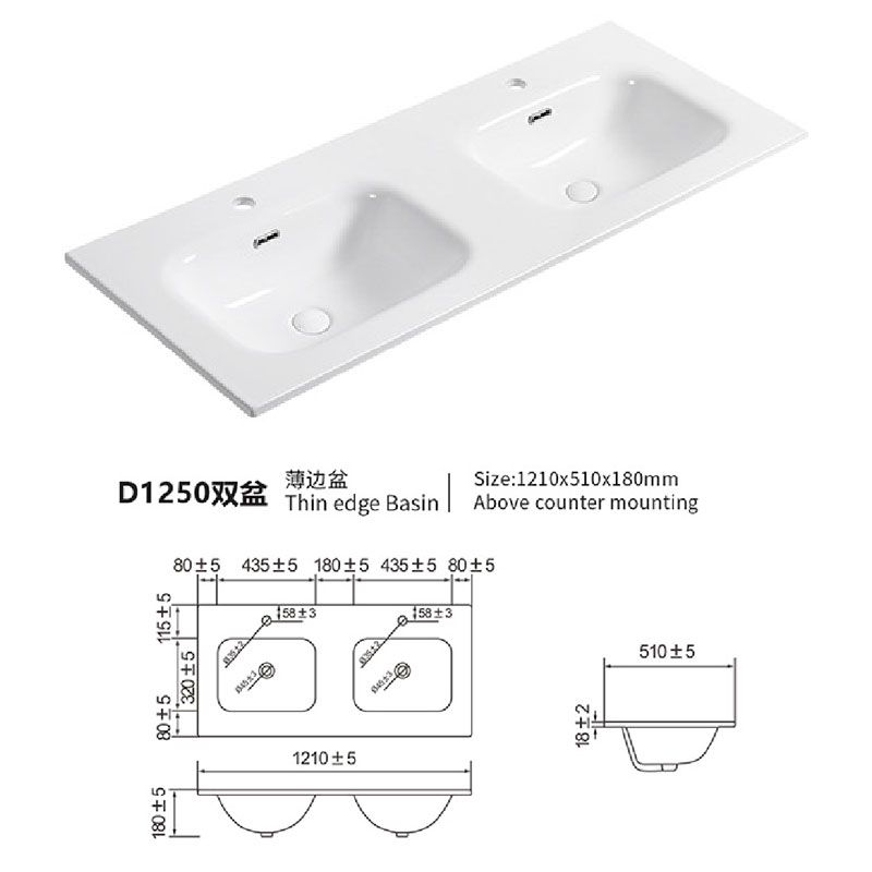Integrated Bathroom Ceramic Double Sinks 1210x500x170MM 