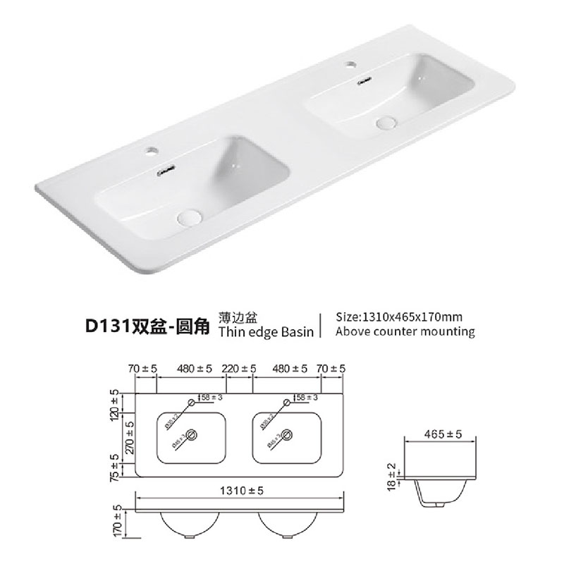 Double Sink Vanity Top Undermount Bathroom Ceramic Sink 