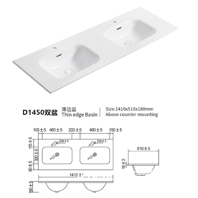 Integrated Ceramic Drop In Double Sinks 1410x500x170mm