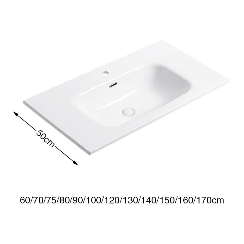 Integrated ceramic sink 50cm width depth 