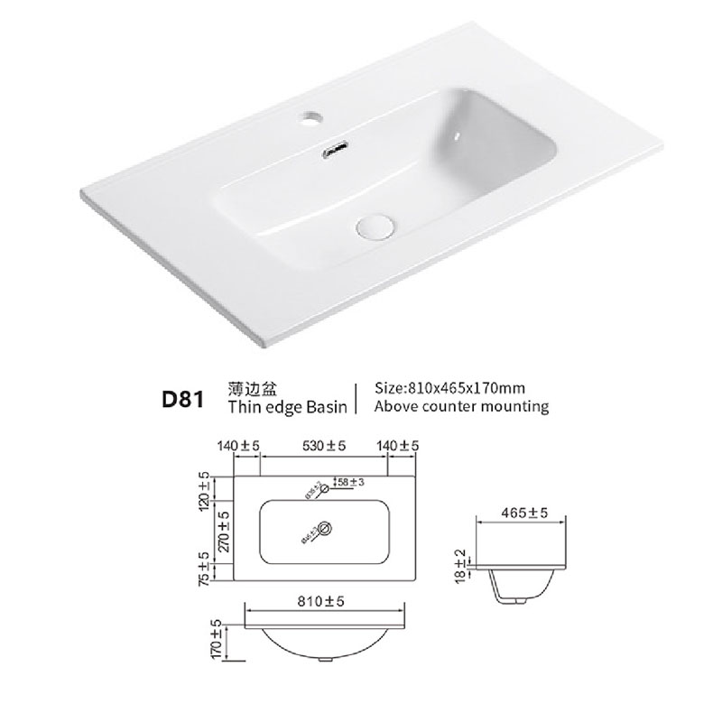 Integrated Ceramic Basin D80