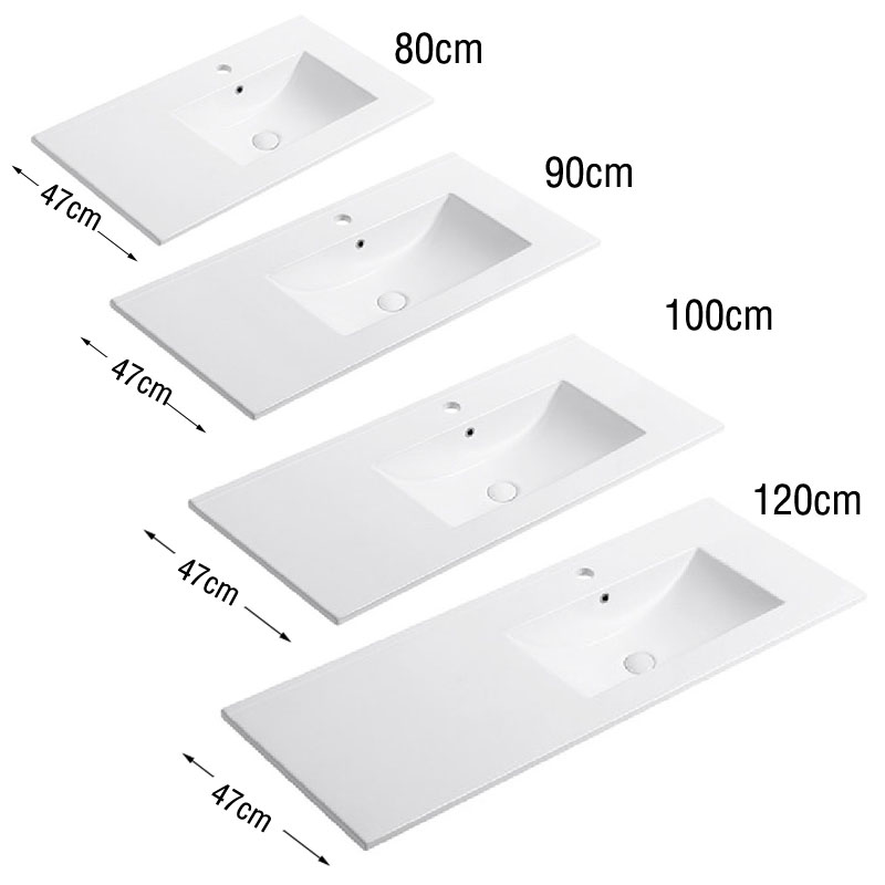 Single integrated sink countertop right sink 80cm 90cm 100cm 120cm