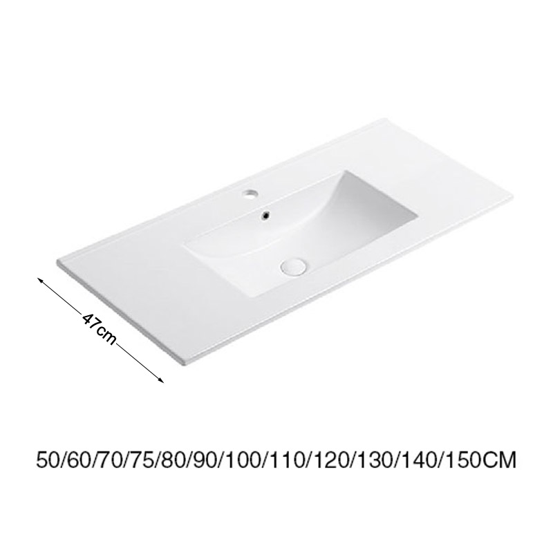 Integrated Thin Edge Wash Basin White Ceramic Rectangular Cabinet Vanity Bathroom Sink 