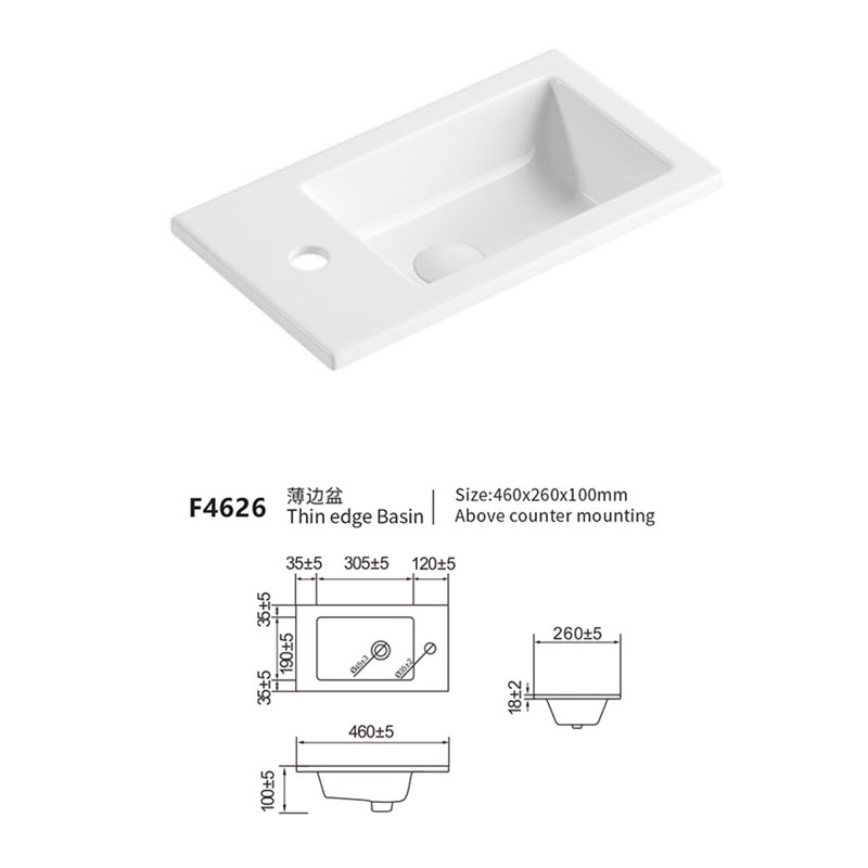 Clean look Built-in sink Ceramic Integrated Sink 460x260x100mm 